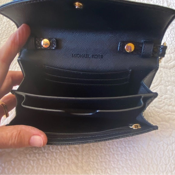 Michael Kors black wallet faux snake on chain and crossbody strap. Like new - Picture 6 of 11